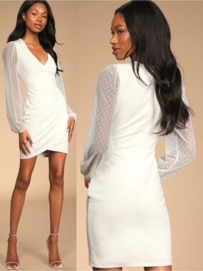 NWT Lulu’s Love That Lasts Forever Ivory Balloon Sleeve Bodycon Mini Dress Small